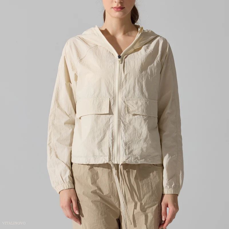 VITALINOVO Lightweight Rain Jacket Women Waterproof Full Zipper Long Sleeve Athletic Jacket with Hooded Windbreaker for Hiking