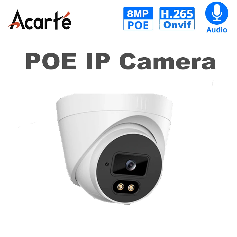 Câmera interna de visão noturna IR com MIC, Câmera de segurança IP áudio, 4K, 8MP, 5MP, IEEE802.3af, POE