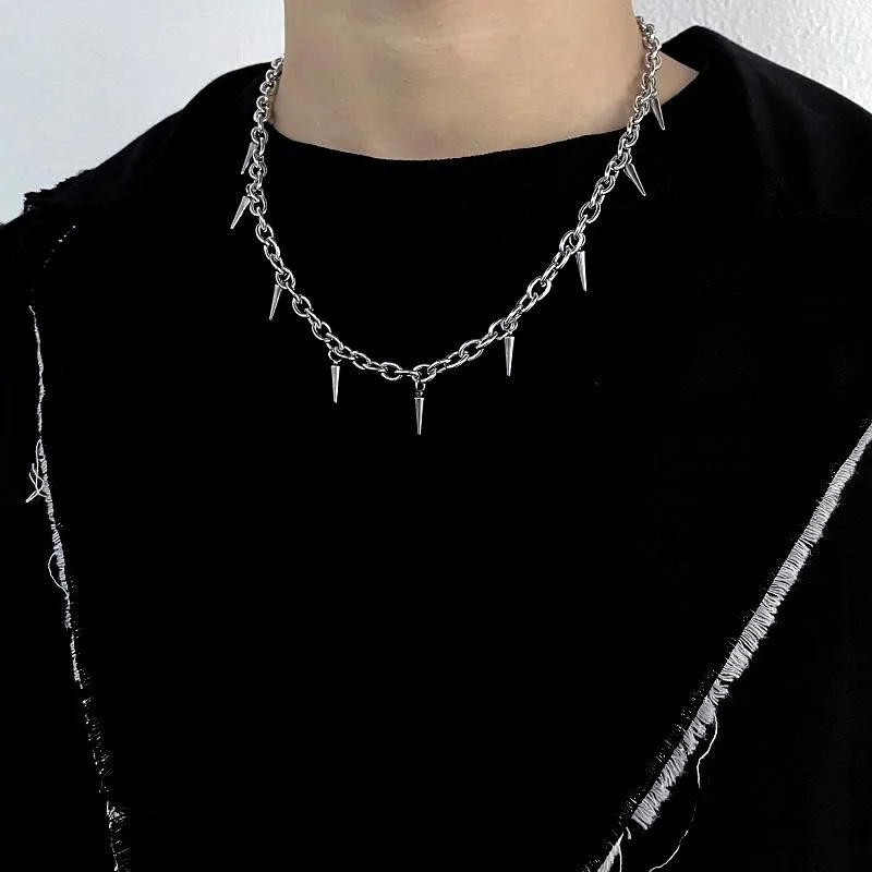 Stainless Steel Chains Rivet Choker Necklace for Men Hiphop Punk Neck Jewelry Short Collar Chain With Pendant Gothic Accessories