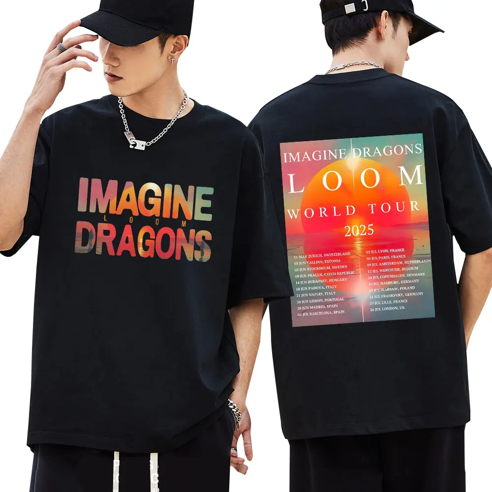 

Футболка с принтом Imagine Dragons Band Loom Tour 2025 для мужчин и женщин, модная хлопковая футболка в стиле ретро, ​​хип-хоп, с короткими рукавами, уличная одежда