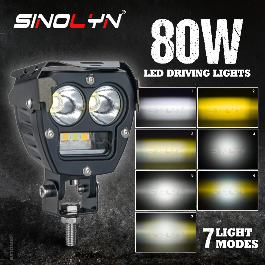 

80W LED Spotlights Auxiliary Lights Fog Lights For Cars Off Road Motorcycle Boat ATV SUV LED Work Light Auto 3000K 6000K 9V-60V