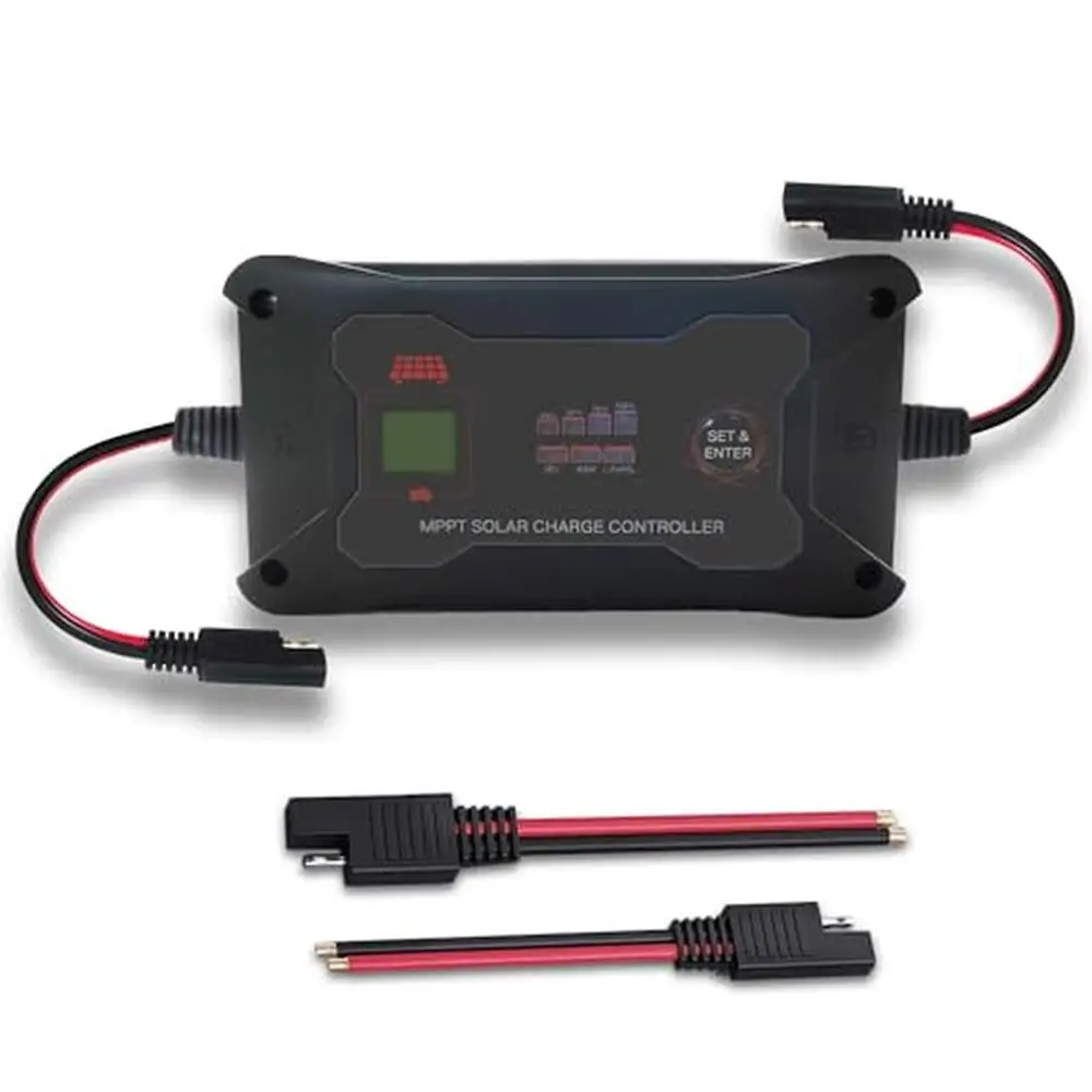 Portable MPPT Solar Charge Controller 20A 12V/24V AGM GEL LiFePo4 LCD Display LED Indicator SAE Connector 170mm Extension Cables