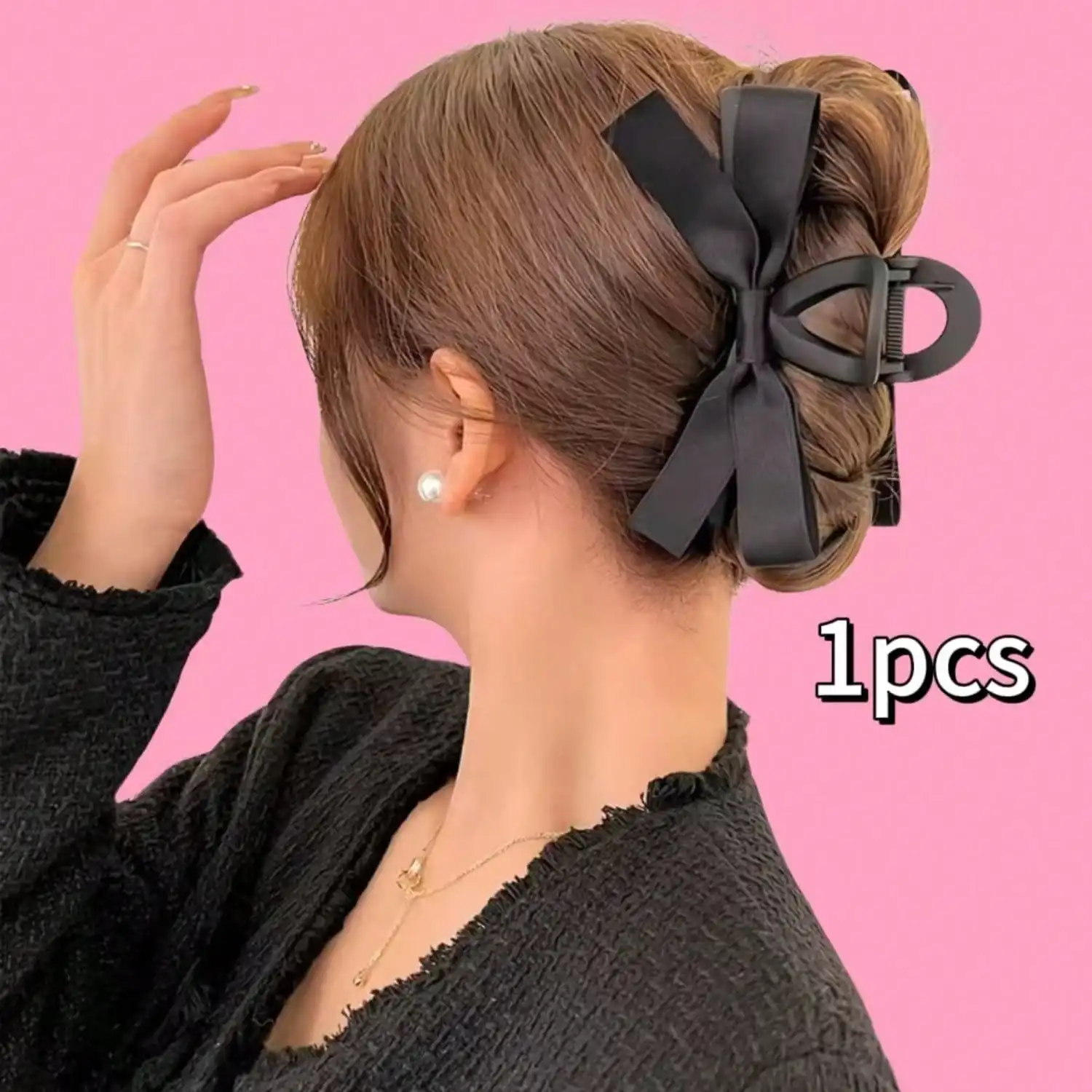 

1 шт. Большая черная заколка-краб для волос для женщин и девушек - Элегантный минималистичный аксессуар для волос с надежной фиксацией для хвостиков