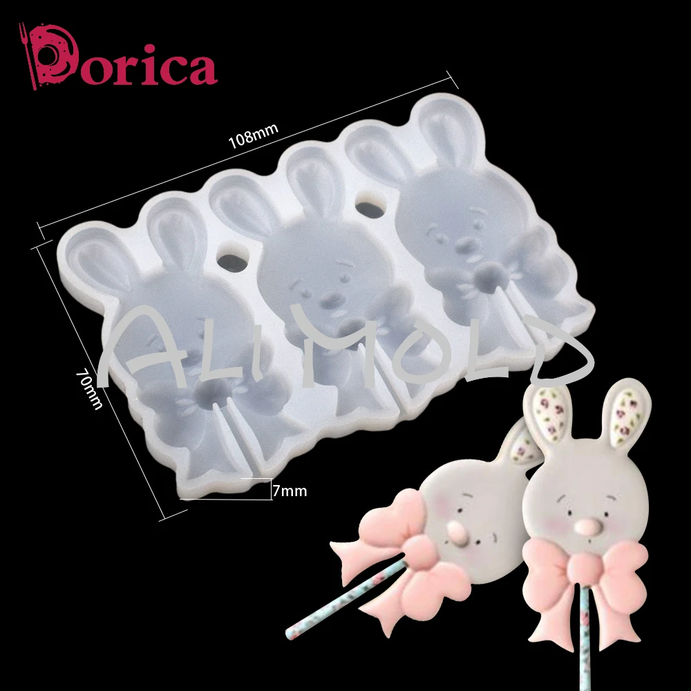 Sweet Easter Rabbit Epoxy Lollipop Mold Diy Handmade Chocolate Silicone Mould Cake Decorating Tools Kitchen Fondant Bakeware