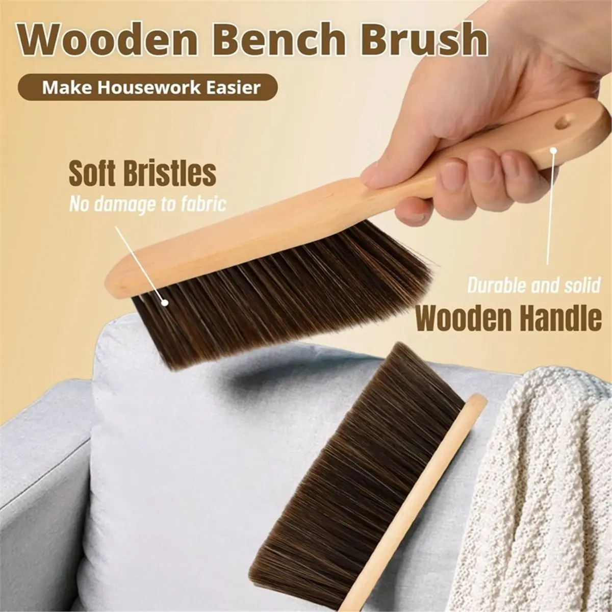 SALE AA63 2 Pieces Wooden Bench Brushes Fireplace Brush Natural Fiber Bench Soft Bristles Long Wood Handle Dust for Hearth Tidy