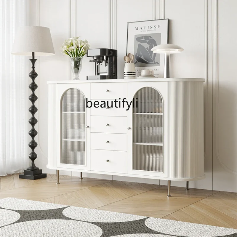 

French Style Entrance Cabinet Retro Black White Sideboard Cabinet Facing the Door Hallway