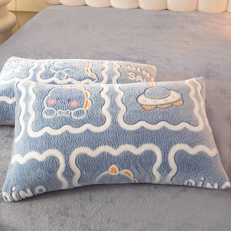 Bonenjoy Soft Pillowcase Melange Velvet Pillow Cover Cartoon Style Pillowslip 2pcs Cushion Cover 48x74cm fundas de almohada