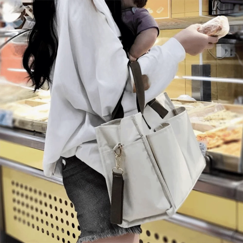 

Korean Style Mommy Bag Adjustable Shoulder Strap Multi-compartment Tote Bag Canvas Casual Going Out Messenger Bag