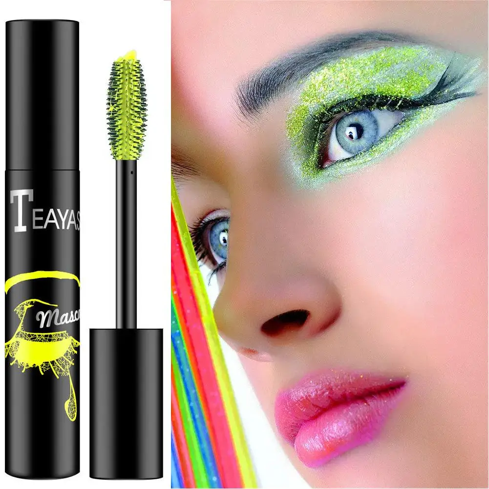 Professional Color Waterproof Maquiagem Mascara, Rápido, cílios fluorescentes, cílios verdes, Seco Alongamento, Z6v6