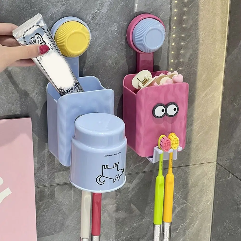 

4Pcs Dopamine Suction Cup Toothbrush Holder Wall Mounted Cartoon Toothbrush Storage Rack Plastic Sundry Storage Box for Home