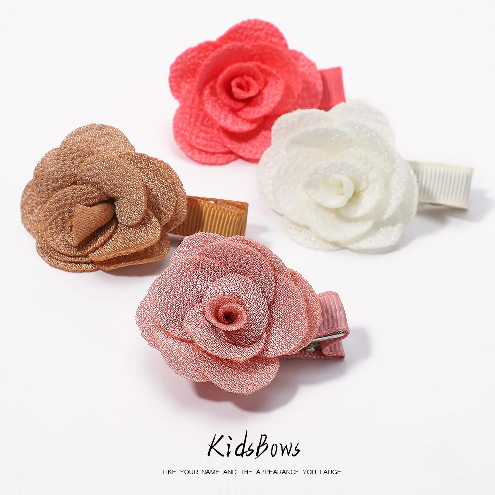 5Pcs/Set Solid Color Sweet Camellia HairClips For Kids Girls Flower Hairpins Covered Safety Clips Headwear Hair Accessories