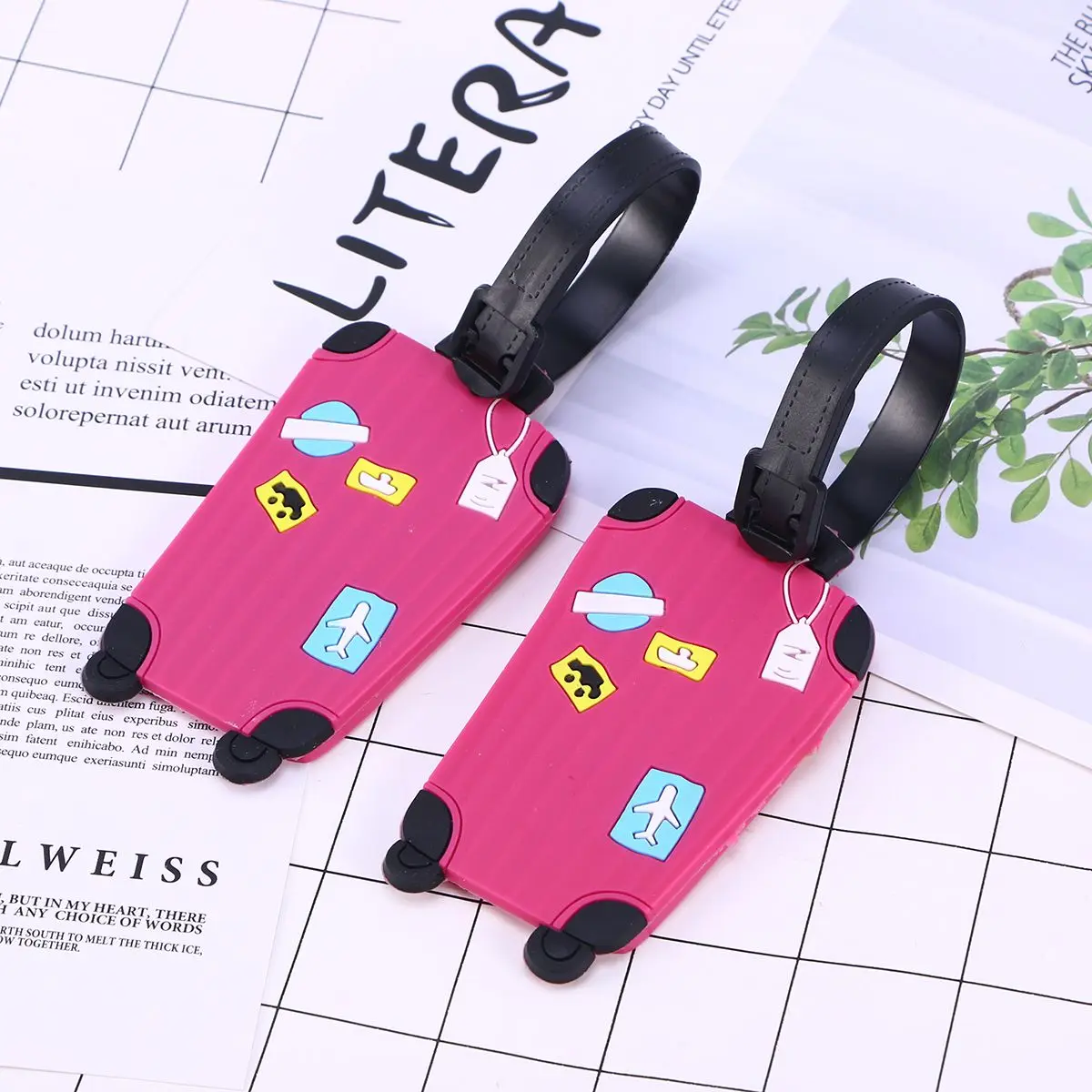 2pcs Travel Accessories PVC Polyethylene Luggage Tags Suitcase ID Address Label Baggage Travel Tag(Pink)