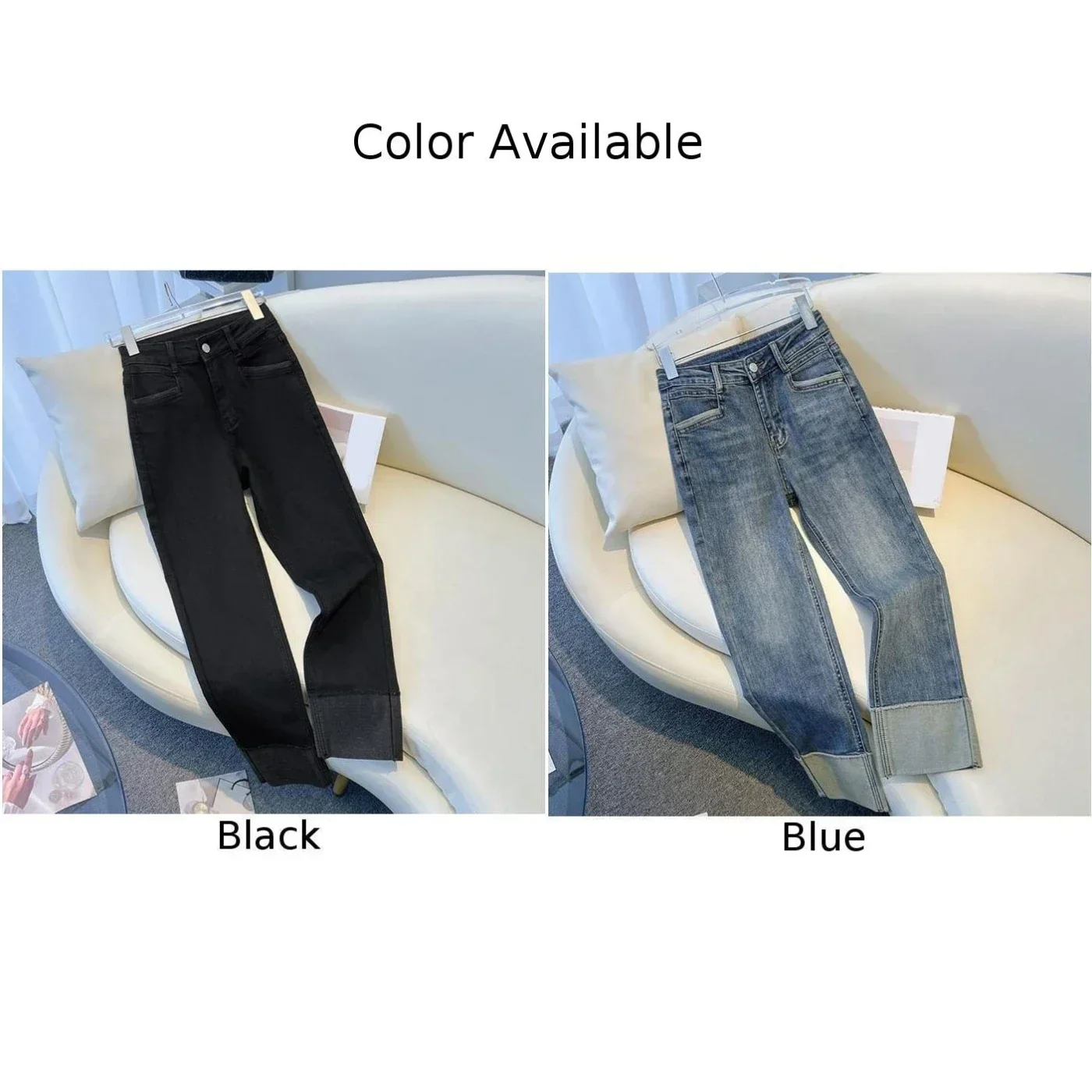 Abbigliamento da club Abiti da vacanza Pantaloni blu a vita alta blu Streetwear casual per donna Lunghezza abbigliamento casual regolare