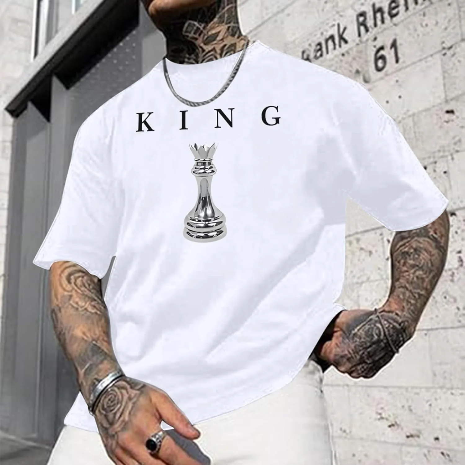 

Luxury For Men's King Chess 100% Cotton Shirt Graphic Tees Designer Printed T Shirts for Men Urban Letter T-Shirt Streetwear