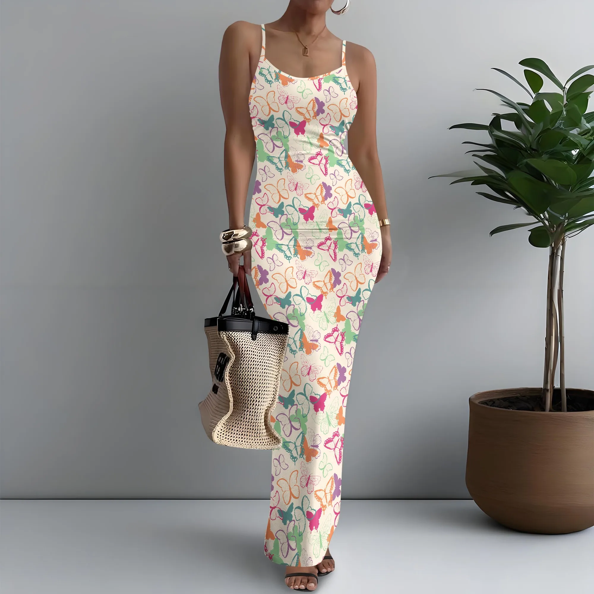 

Women's Spaghetti Strap Maxi Dress Girly Butterfly Print Charming XS-3XL