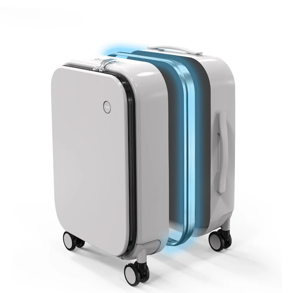 Aluminum frame front laptop pocket luggage pull rod box universal wheel password business travel modern boarding suitcase