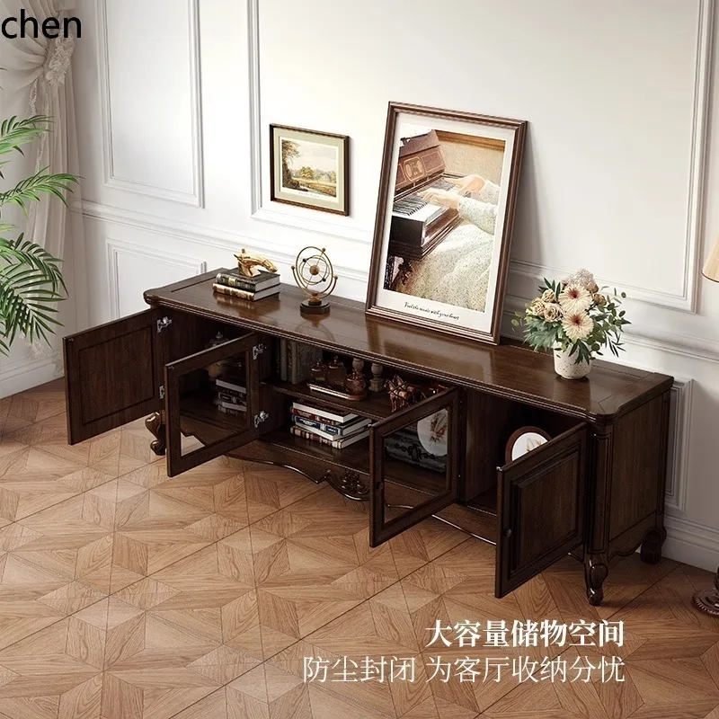 HYS Solid Wood TV Cabinet, Vintage Rustic Style, Small Apartment Living Room Floor Cabinet, Simple Home Storage Cabinet