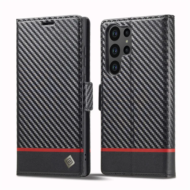 

Carbon Fiber Texture Flap Leather Case For Samsung Galaxy S23 Ultra S22 Plus S21 S20 FE S10 Card Slot Wallet Cover Shell