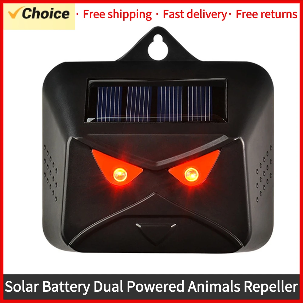 Multi-silicon Solar Panel Battery Dual Powered Animals Repeller Dog Bird Repeller Red LED Light Flashing Repellent Deterrent Dev