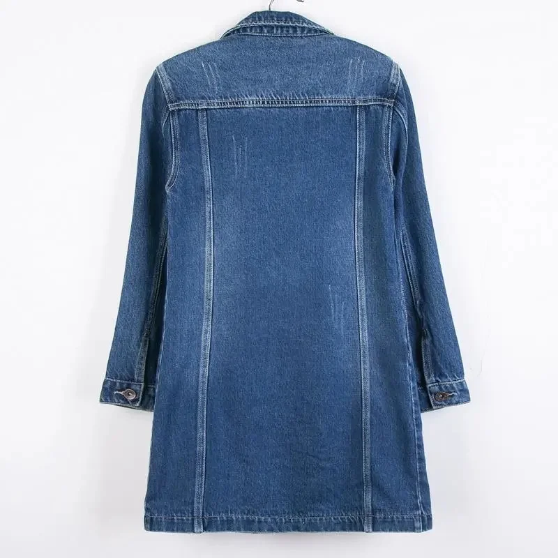 2025 Nuova Primavera Autunno Cappotto Giacca di jeans da donna Medio lungo Plus Size Cappotto di jeans Cowboy Per il tempo libero Giacca a vento Top Donna 5XL