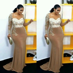 2023 Mermaid Mother Of The Bride Dress Long Sleeves Beaded Mother Party Dresses African Plus Size Formal Special Occasion Dress