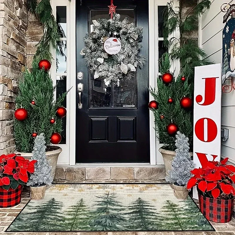 VIKAMA Christmas Tree Welcome Door Mat Soft Bathroom Kitchen Bedroom Carpet Water-Absorbing Non-Slip Floor Mat Home Decoration