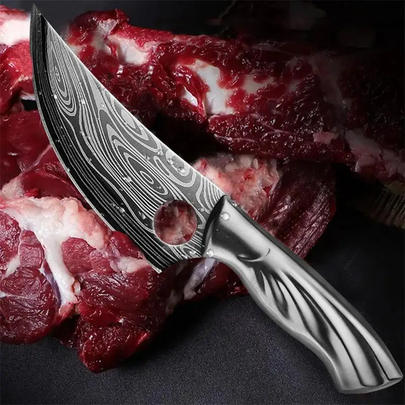 Damascus Pattern Stainless Steel Boning Knife Butcher Pig Slaughter Knife Forged Sharp Chef Meat Cleaver Kitchen Slicing Knife