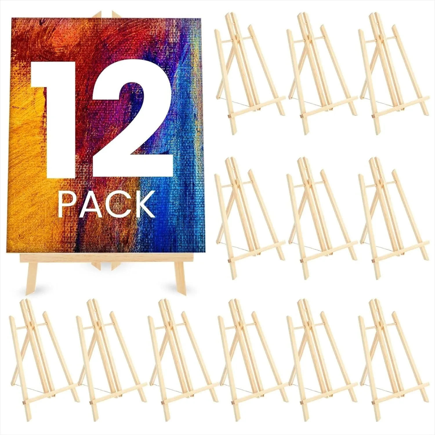 

Wood Easel Stand for Painting & Display - 12 Pack, Foldable A-Frame Tabletop Easels for Classroom, Art Party, and Home Decor