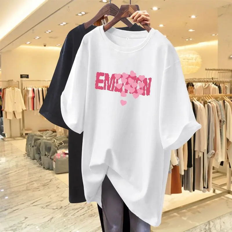 

Summer Basic Loose All Cotton Tees Women Short Sleeve Causal Letter Printed T-shirt Female New Simple All-match Pullovers