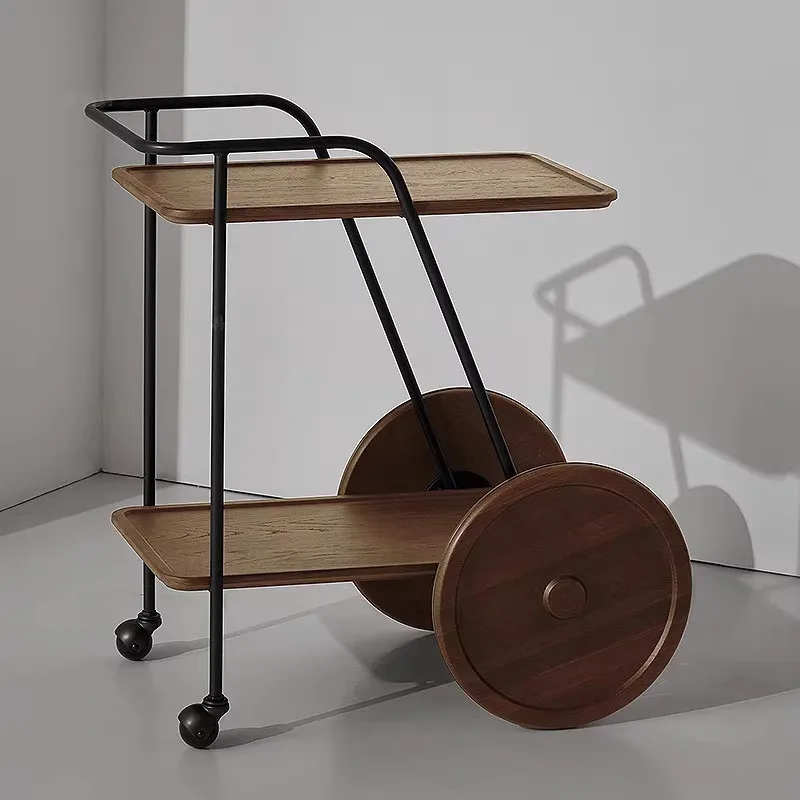 Modern solid wood edge few mobile wine rack cart decorative dining car
