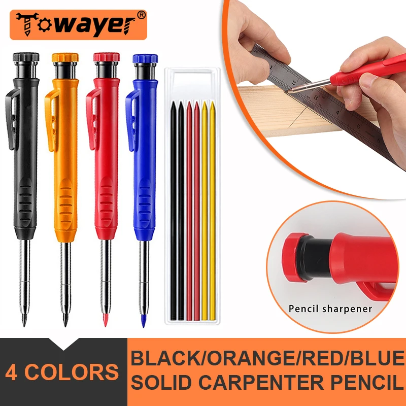 

Solid Carpenter Pencil Set Woodworking Mechanical Pencil 4 Colors Refill Construction Job Tools Carpentry Marking Scriber Arch