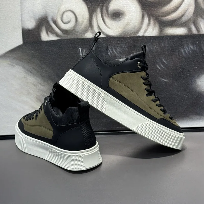 

Men Sneakers Autumn Winter New Trend Soft Sole Comfortable High Top Shoes Outdoor Non Slip Vintage Cross Tied Casual Shoes