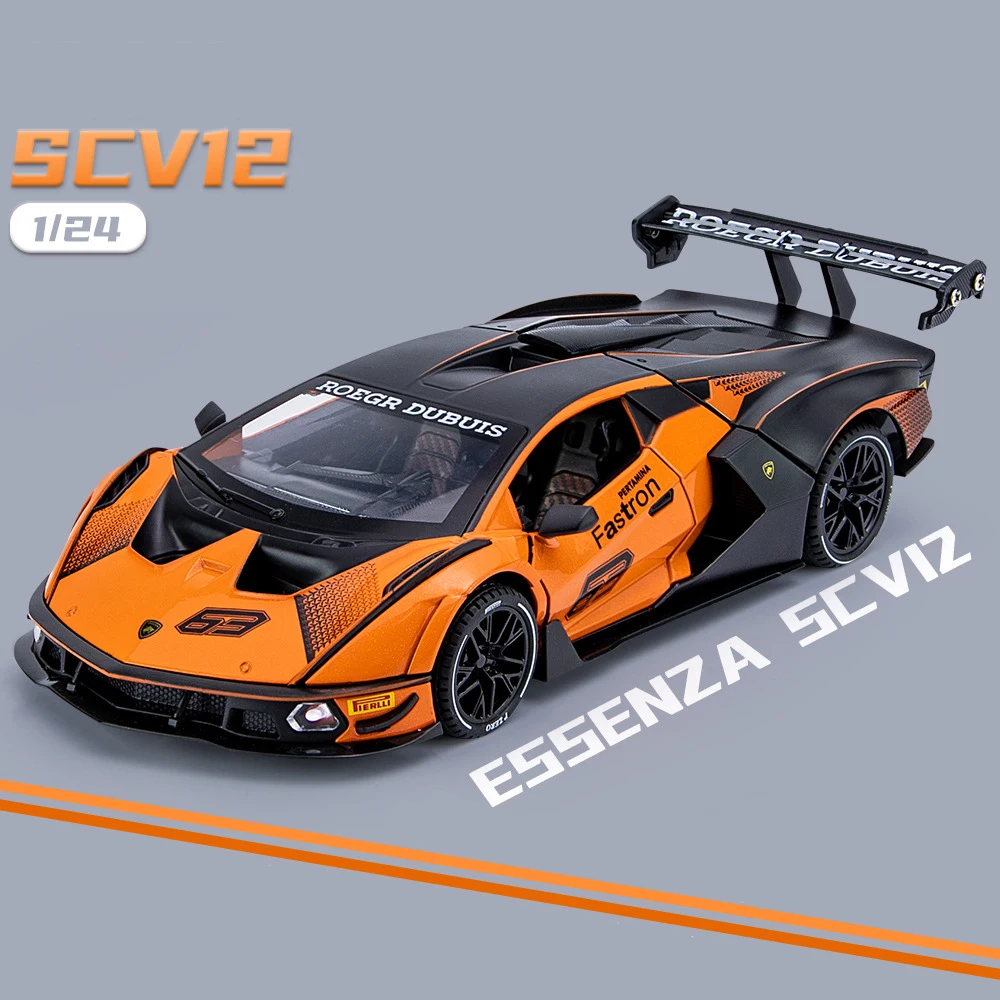 1:24 Lambos Essenza SCV12 Alloy Sports Car Model Diecast Sound Super Racing Lifting Tail Hot Car Wheel For Children Gifts
