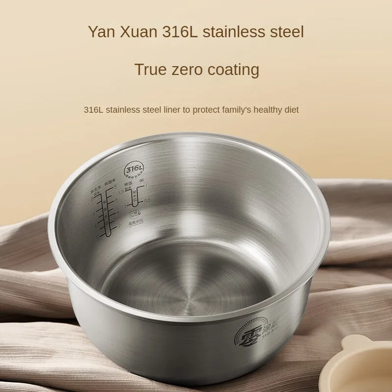 Stainless Steel Uncoated Liner Rice Cooker 4L Low Sugar Rice Non-Stick Inner Pot Intelligent Reservation One-Button Cooking 220V