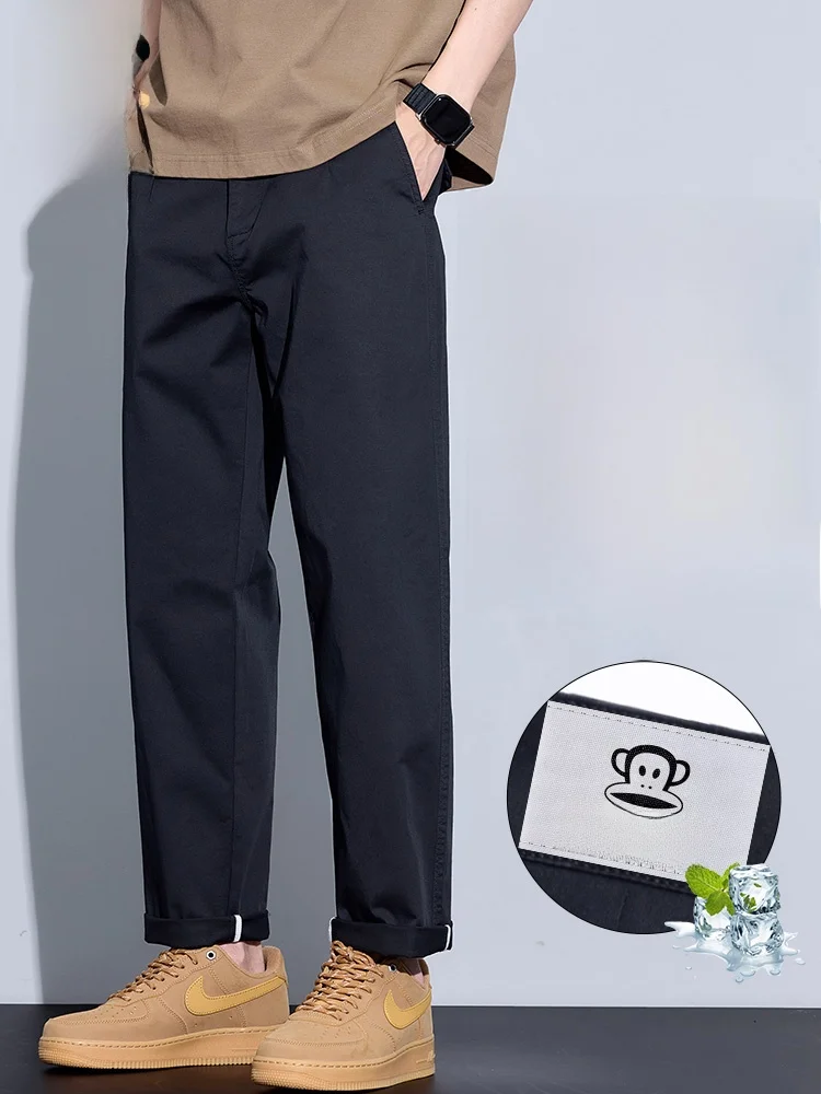 

Мужские повседневные брюки Paul Frank прямого кроя, свободные, укороченные, в американском стиле, летние, молодежные, черно-белые