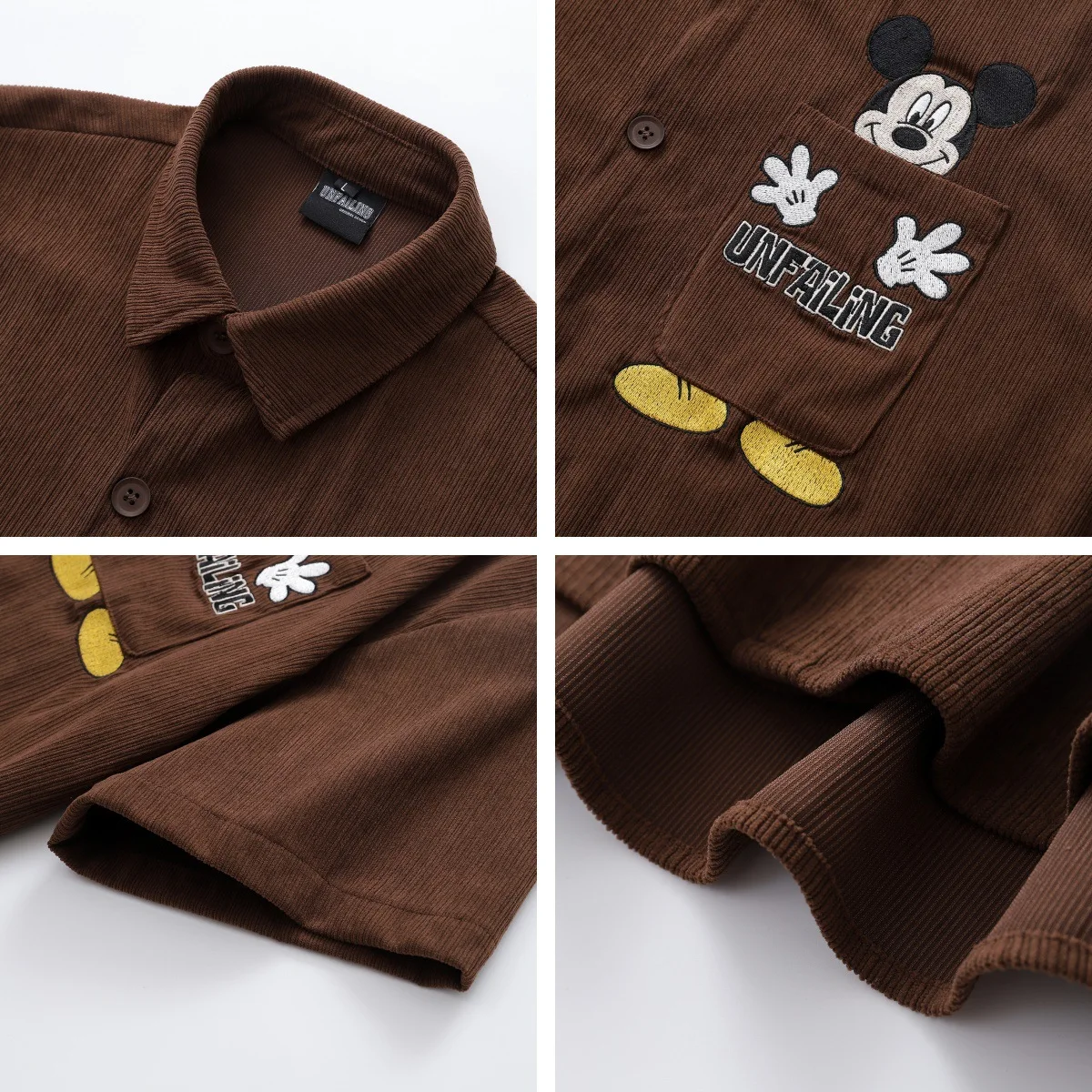 American Retro Creative Cartoon Embroidery Corduroy Short Sleeve Shirt for Men and Women Loose Casual Versatile Couple Shirt