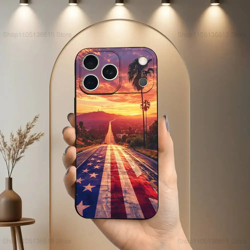 Capa de telefone com bandeira americana de arte legal para iPhone 17,16,15,14,13,12,11,Plus,Pro Max, XS, X, XR, SE, Mini, 8,7, capa preta de silicone macio
