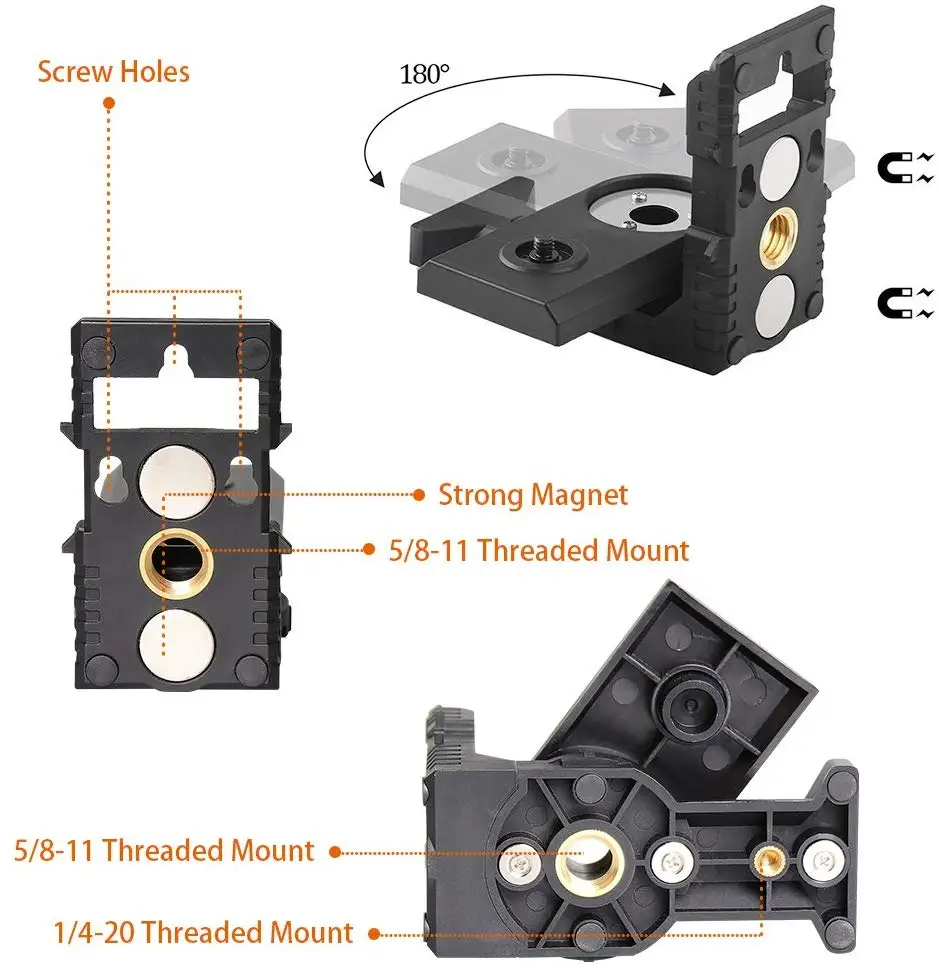 Huepar Laser level  Adjustable L-shaped Magnetic Bracket Laser Level Adapter With Adjustable Magnetic Pivoting Base to 180 Degre