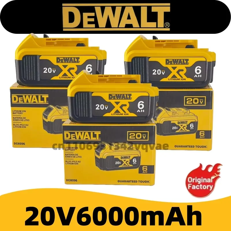 Batterie de remplacement 100 % originale 20V 6.0Ah MAX pour outils électriques DeWalt DCB184 DCB181 DCB182 DCB200 20V 6A 18Volt 20v.