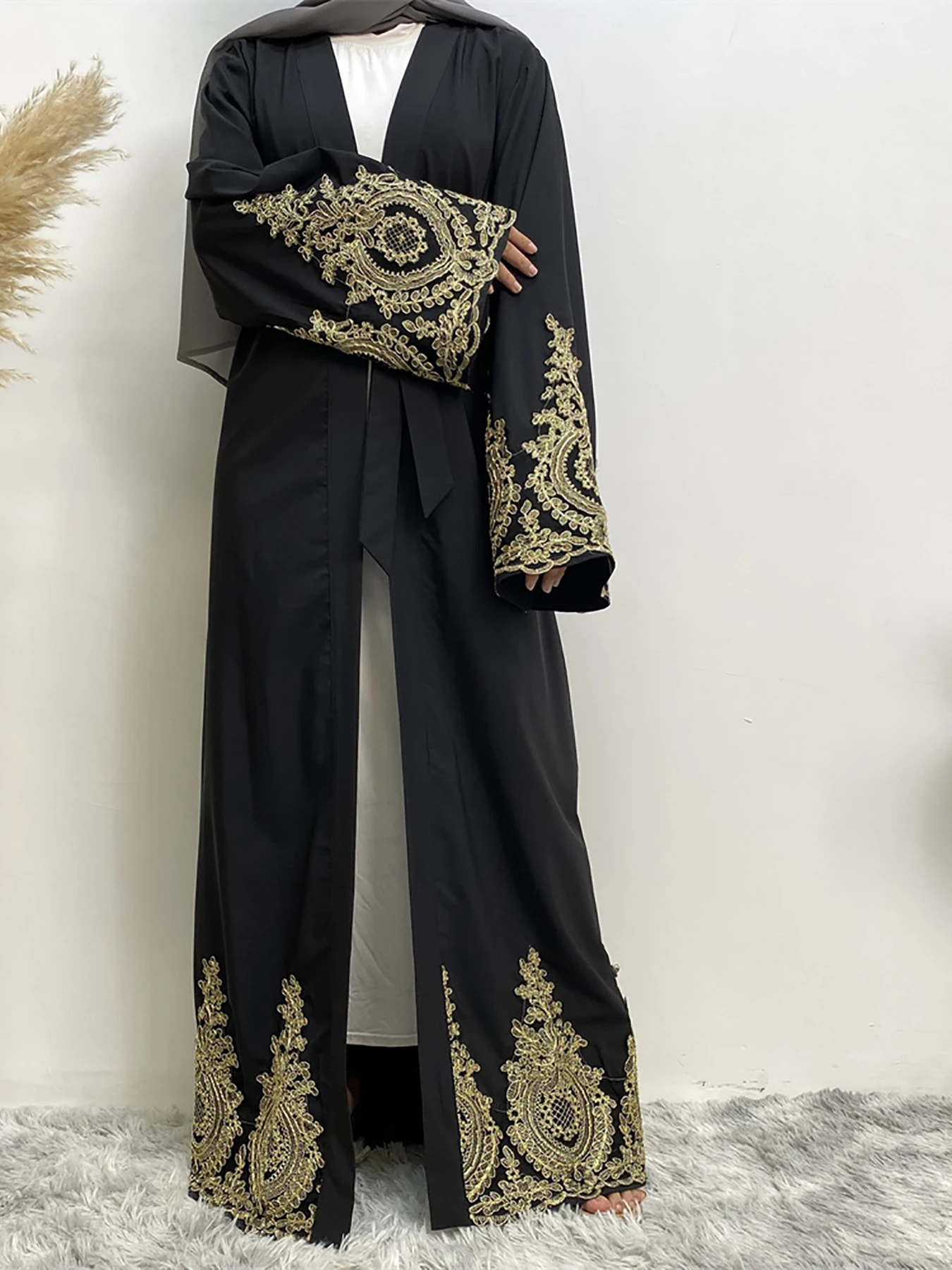 Robe clássico abayas para mulheres muçulmanas lindo bordado quimono modesto oração simples de alta qualidade preto cáqui vestidos com cinto