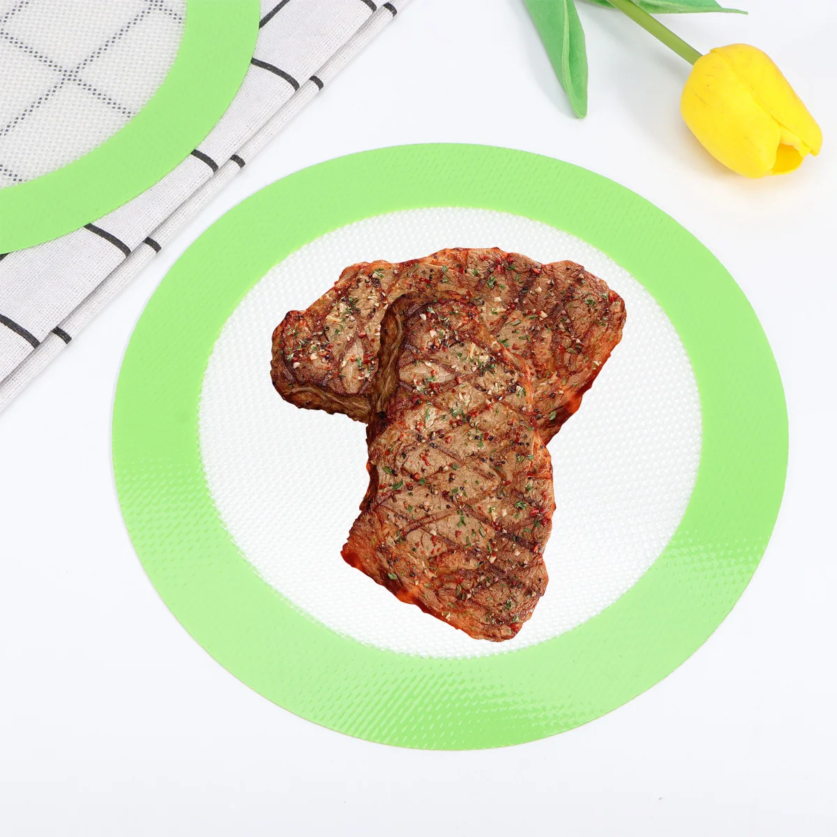 

3 pcs Baking Mat Heat Resistant Non-Stick Reusable Bbq Mat For Pizza Pastry Sheets Pastry Baking Sheet 20Cm Green