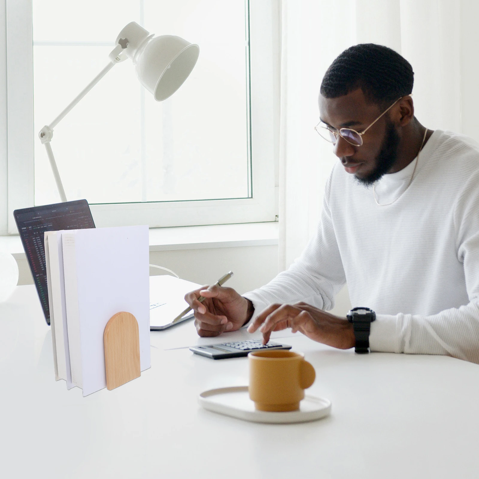 Wooden Bookend Rack for Reading Office Desk Desktop Stands Strong Iron Wood Material Storage Organization Books Files