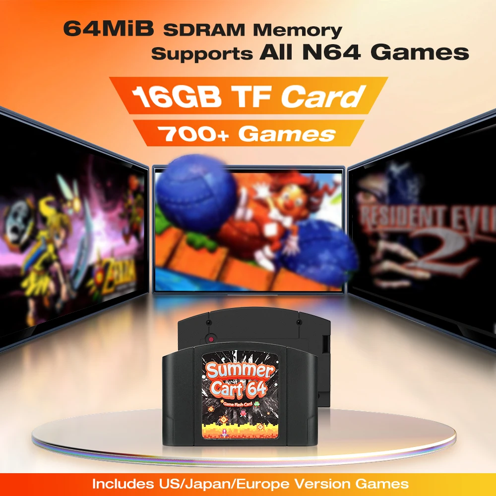 Retro SummerCart64 Game Card 700+ in 1 Game Cartridge for Nintendo 64 N64 Video Game Console Region Free With 8GB card