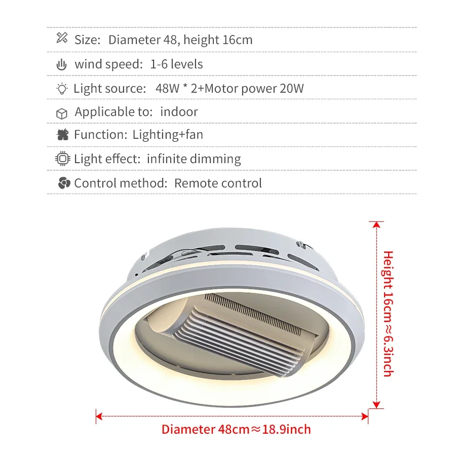 Imagem -04 - Luz do Ventilador do Quarto Vento Forte Frequência Variável da Sala de Visitas Purificação de Poupança de Energia Luz de Teto do ar Agregado Familiar