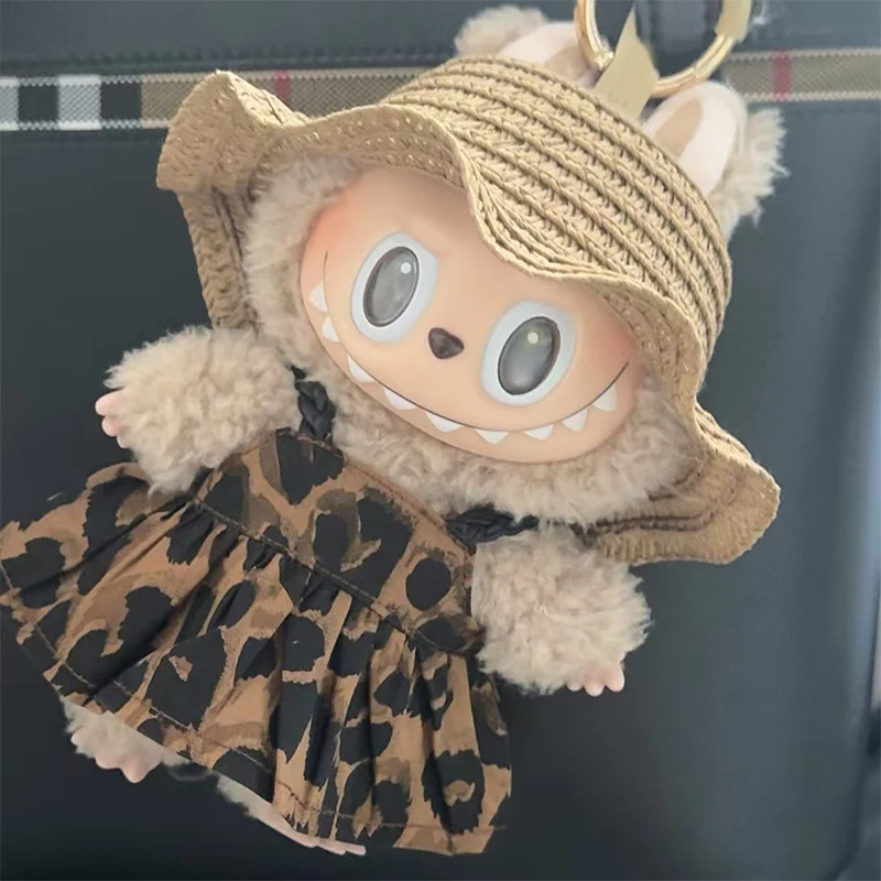 ملابس الدمية الصغيرة إكسسوارات الزي لـ 15-17 سنتيمتر Ropa Labubu و10 سنتيمتر دمية القطن ليوبارد طباعة تنورة قبعة حذاء الملابس