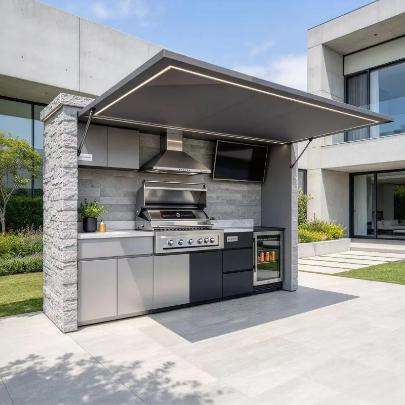 Robust Modular Stainless Steel Outdoor Kitchen Cabinet Melamine Board With Sink Complete BBQ Grill Unit for Backyard Renovation