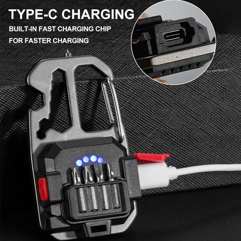 LED Portable Keychain Flashlight Outdoor Camping COB Work Light Emergency Lighting With Window Hammer Bottle Opener Lamp