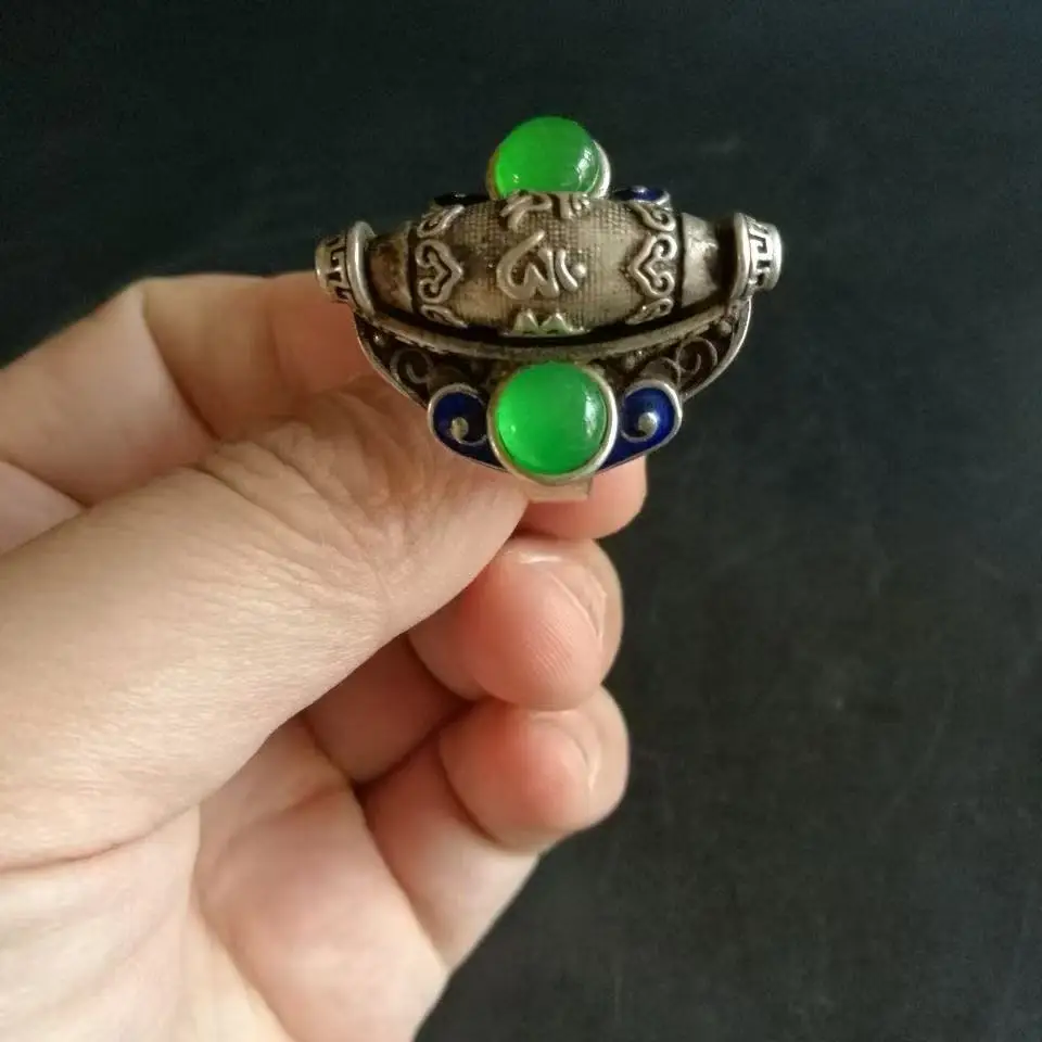

with green ring transshipment six-character mantra ring cloisonne opening men's and women's jewelry ethnic style