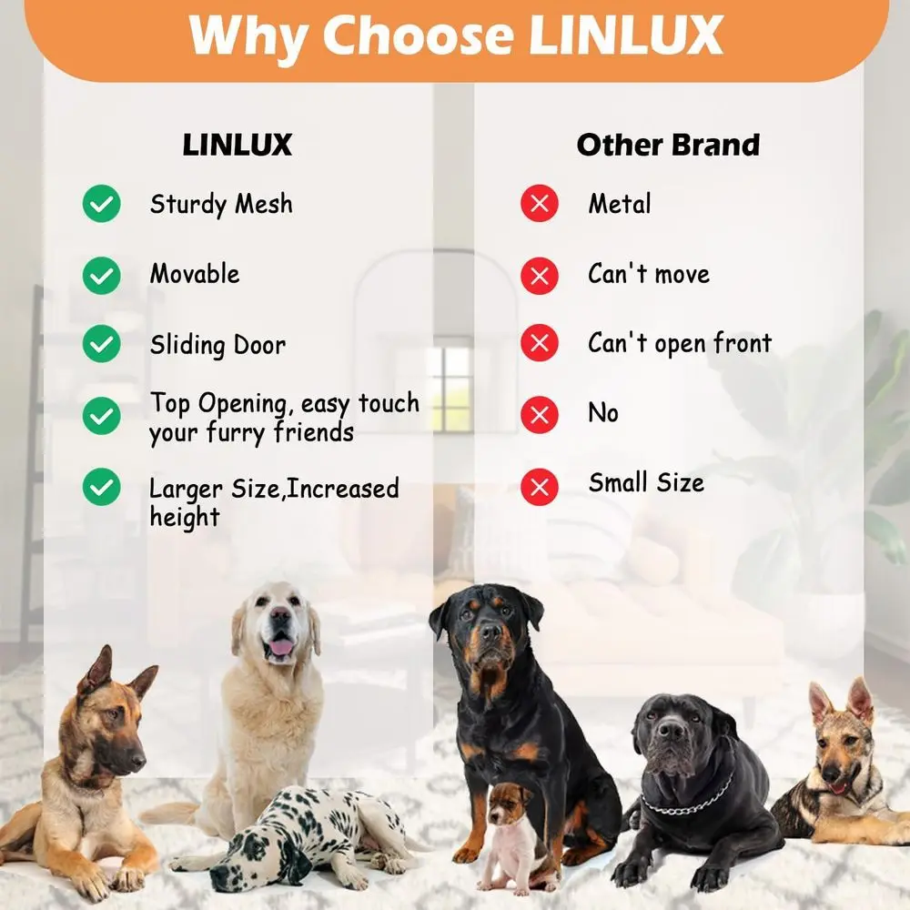 47インチ大型犬用木製クレート、大型犬用室内装飾ケネル、スライドドア、ホイール、トッププレート付き