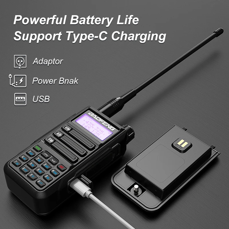 Baofeng UV-16 Plus Walkie Talkie 10 KM Military UV 16 Pro 10W Powerful Waterproof VHF UHF Dual Band Two Way Radios USB-C Charger